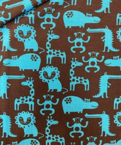 Baumwolljersey Zootiere in petrol auf dunkelbraun