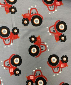 Baumwolljersey  roter Traktor auf dunkelgrau