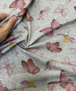 Baumwolljersey Schmetterlinge / grau meliert