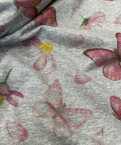 Baumwolljersey Schmetterlinge / grau meliert