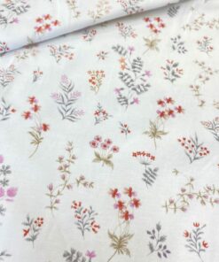 Baumwolljersey ♡ zarte Blumen und Gräser auf weiß