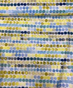 Baumwoll-Leinen Webware Sonnentanz gelb, aqua getupft