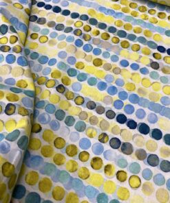 Baumwoll-Leinen Webware Sonnentanz gelb, aqua getupft