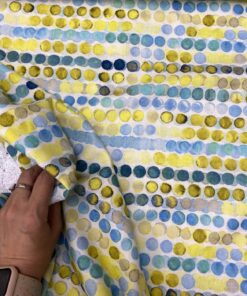 Baumwoll-Leinen Webware Sonnentanz gelb, aqua getupft