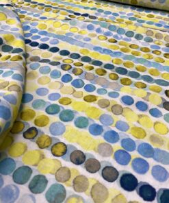 Baumwoll-Leinen Webware Sonnentanz gelb, aqua getupft