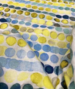 Baumwoll-Leinen Webware Sonnentanz gelb, aqua getupft