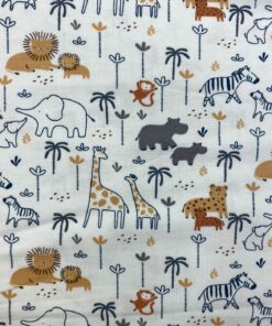 Baumwolljersey  Baby-Safari grau, braun gezeichnet auf offwhite