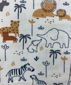 Baumwolljersey  Baby-Safari grau, braun gezeichnet auf offwhite