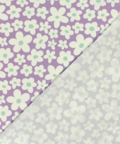 Baumwolljersey weiße Blüten auf lavendel