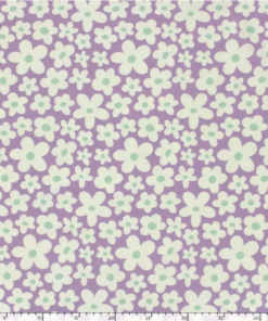 Baumwolljersey weiße Blüten auf lavendel