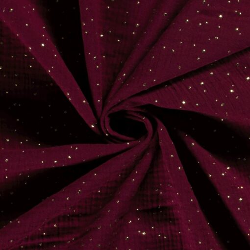 Musselin ♡ Goldpunkte auf Bordeaux – mit Foliendruck – Oeko-Tex zertifiziert