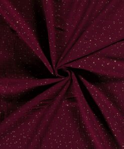 Musselin in Bordeaux mit goldenen Punkten – Foliendruck auf Double Gauze, Oeko-Tex zertifiziert