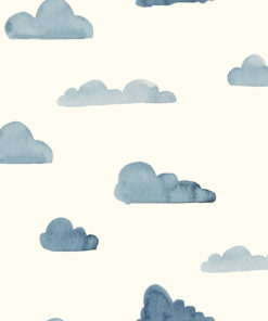 Bio-Baumwolljersey ♡ Blaue Wolken auf Offwhite – GOTS zertifiziert