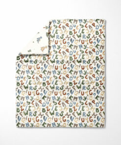 Offwhite Baumwollstoff mit farbigen Buchstaben – glatter, leichter Popeline-Stoff