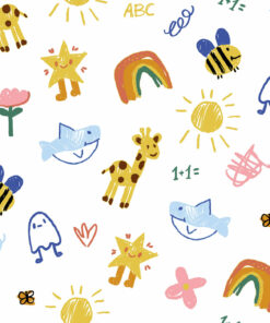 Baumwoll-Popeline ♡ Kinderzeichnung – Weiß mit Schrift – Oeko-Tex zertifiziert