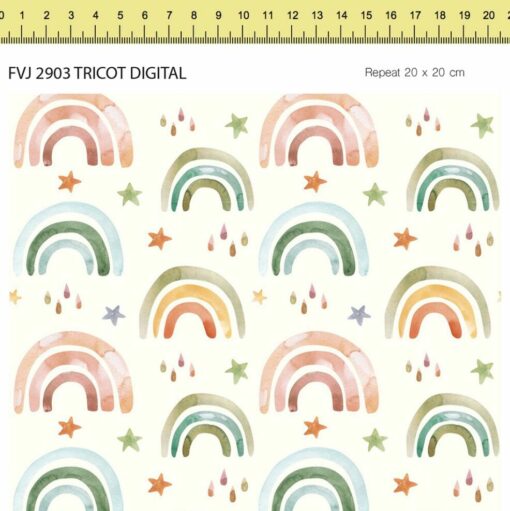 Baumwolljersey ♡ bunte Regenbögen auf offwhite
