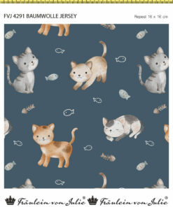 Baumwolljersey ♡ Katzen auf dunkelblau