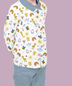 Weißer Baumwollstoff mit kindlichen Motiven – ideal für Baby- und Kinderkleidung