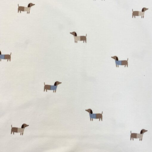 Baumwolljersey ♡ kleine braune Dackel auf Weiß