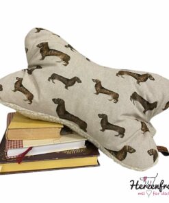 Leseknochen, Lesekissen - Halbpanama/Teddyplüsch - Dackel