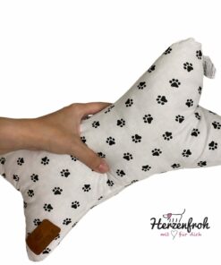 Leseknochen, Lesekissen - Pfotenabdrücke schwarz auf weiß