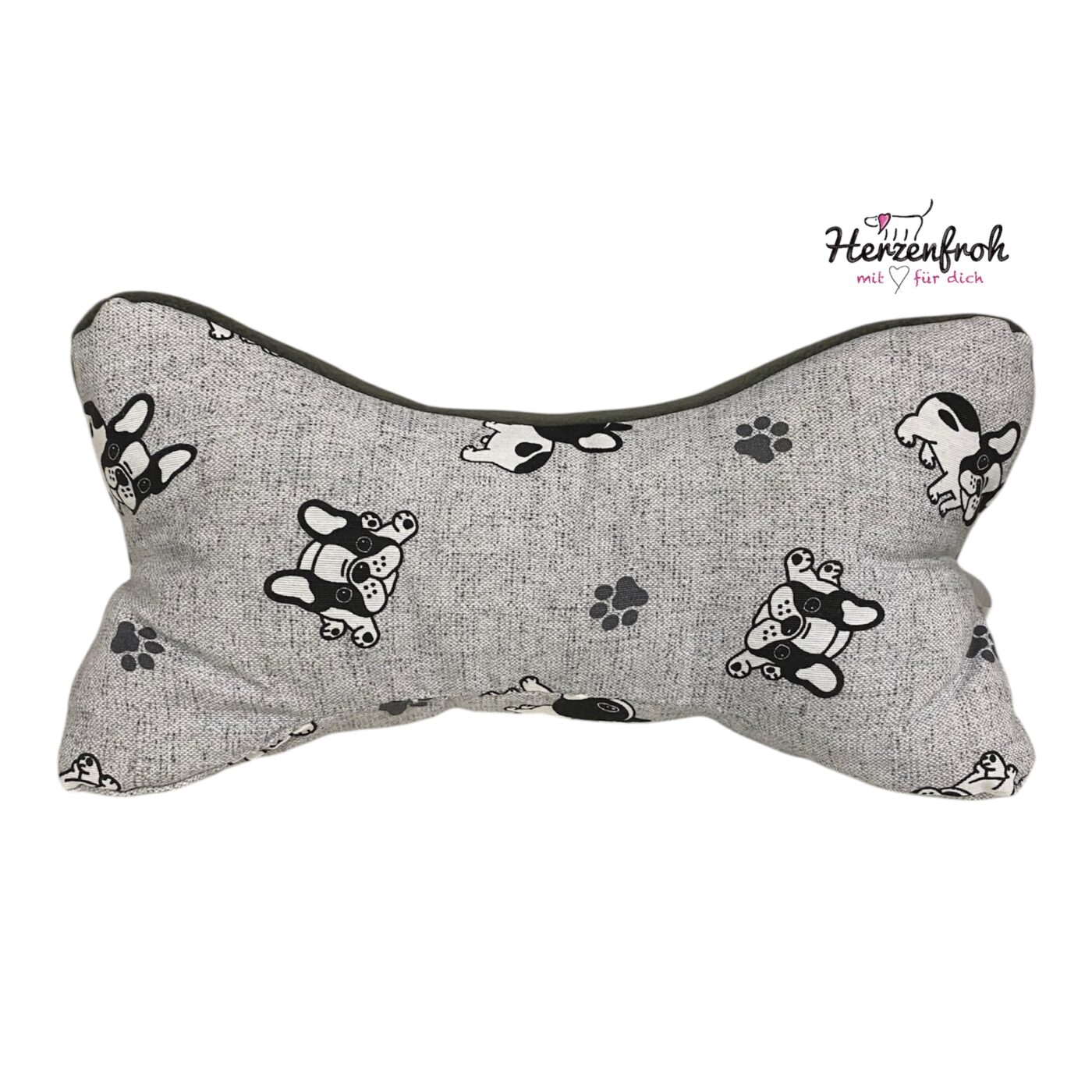 Leseknochen, Lesekissen - Bulldogge auf grau / Fleece
