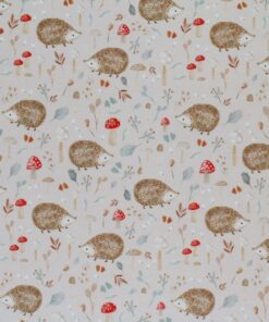 Baumwolljersey ♡ Kleiner Igel mit Blätter und Pilzen auf sand